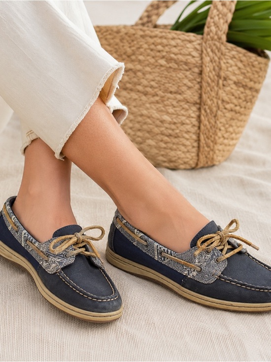 Sperry Shoes - Sperry Navy Tribal Print Boat Shoes Leather Canvas Women’s 10